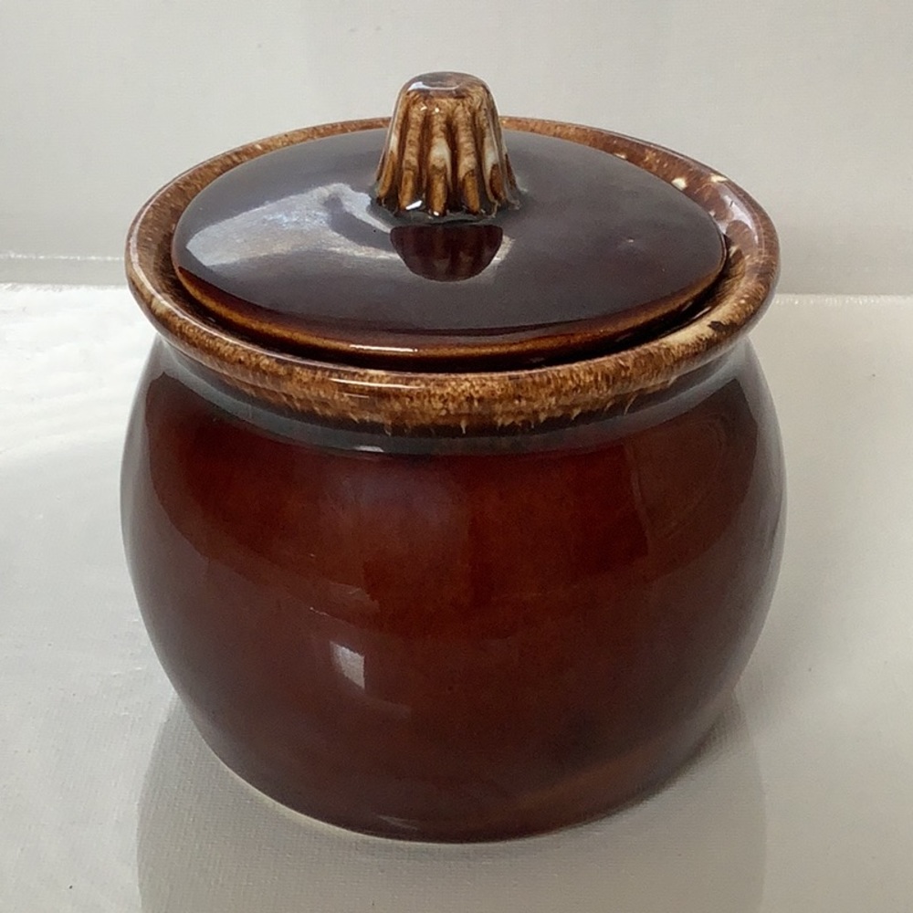 Hull oven proof USA jar w/ lid retro MCM brown drip glaze vintage pottery 1960’s